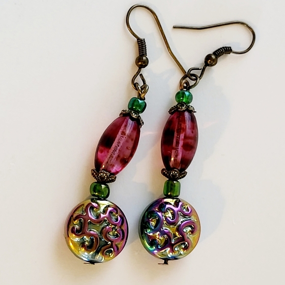 Vintage inspired handmade glass earrings - Picture 2 of 2